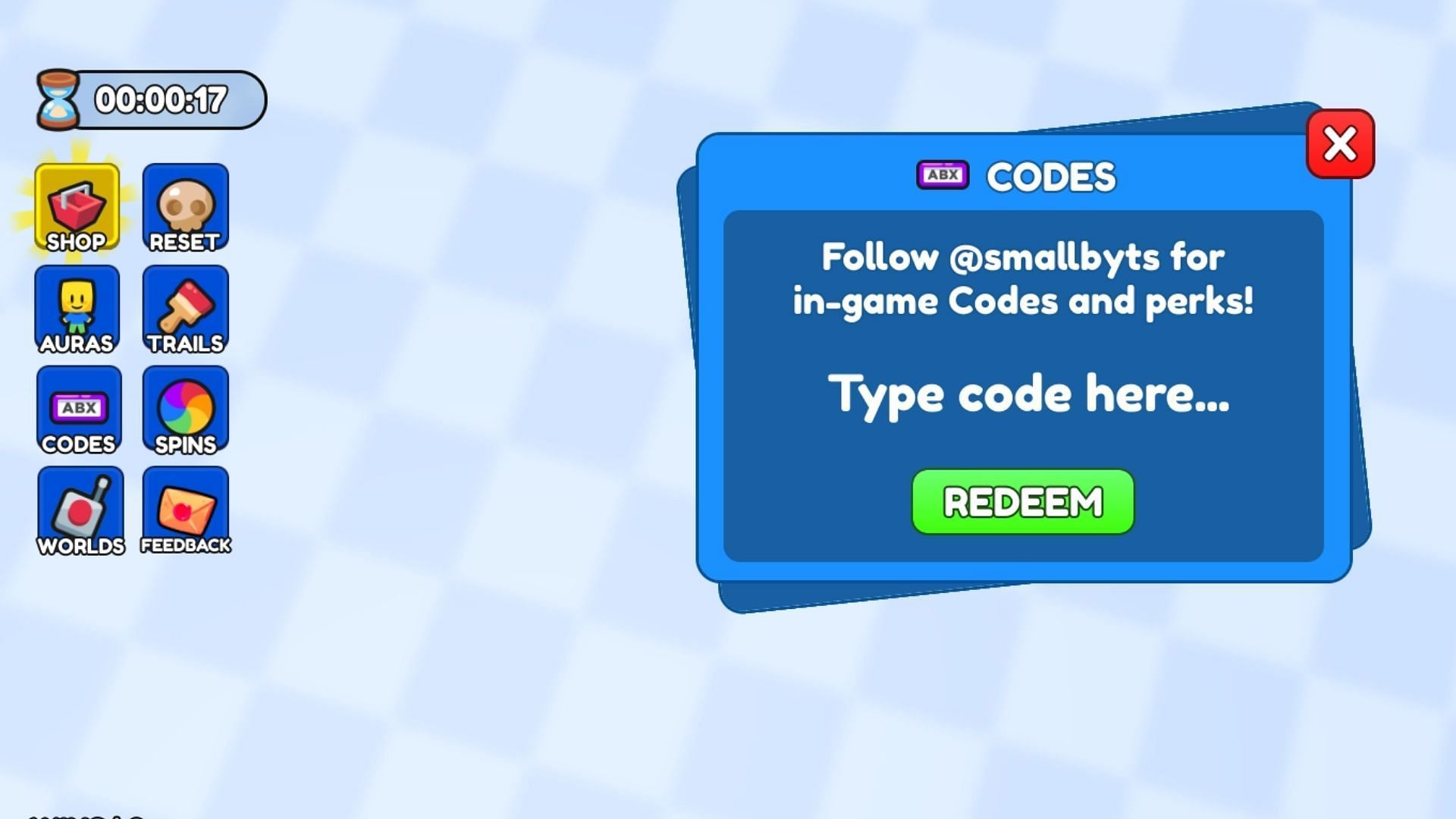 Redeem codes in Wallrun Obby (Image via Roblox)